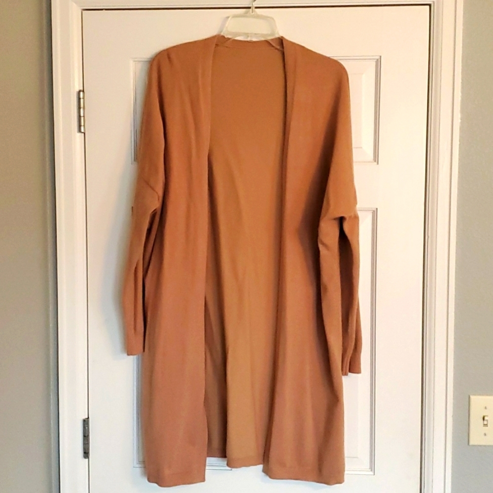 Long Womens Xl open tan cotton cardigan